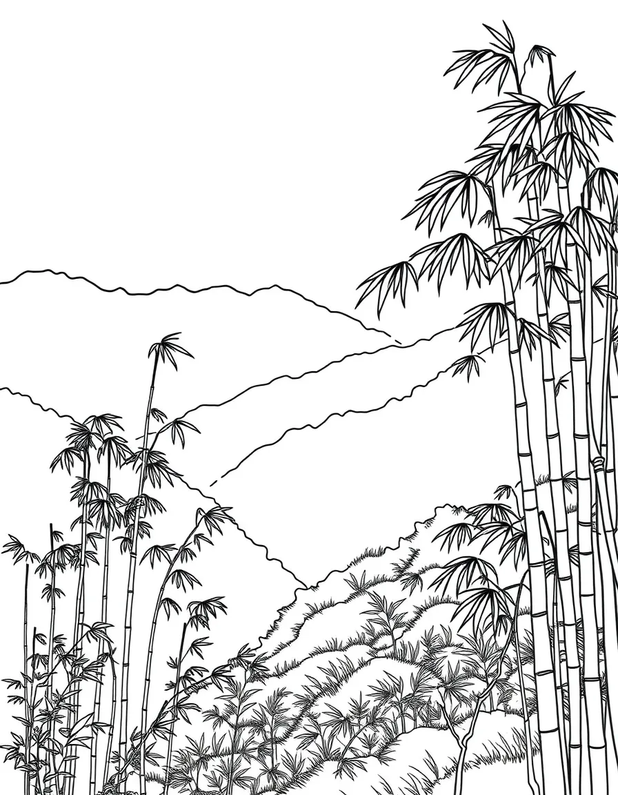 Bamboo forests on misty mountain slopes