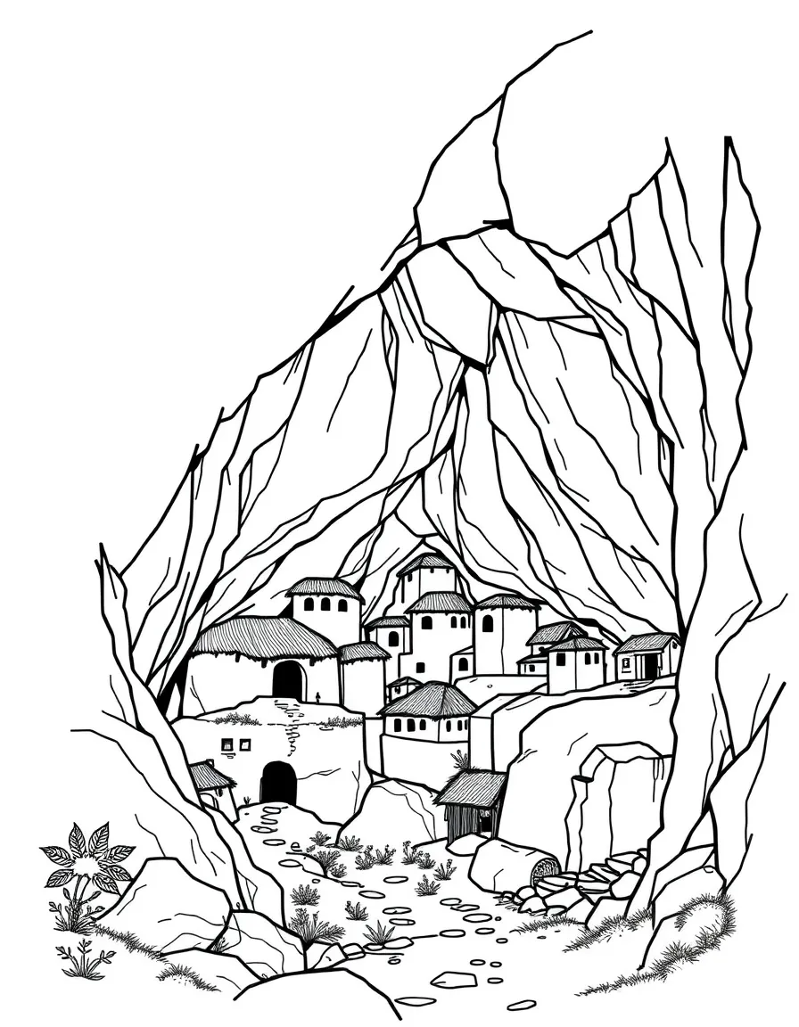 Mountain cave dwellings in cliff face