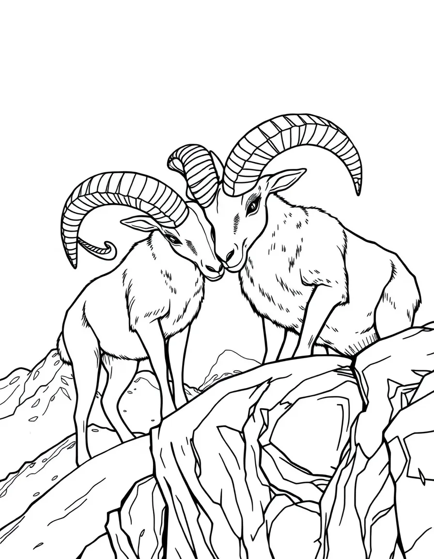 Bighorn sheep butting heads on mountain ledge