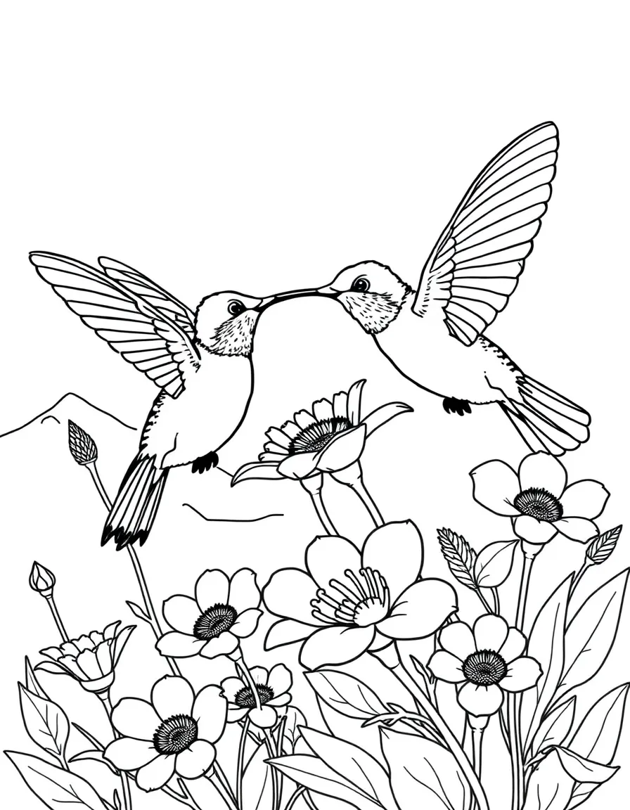 Hummingbirds feeding on mountain wildflowers