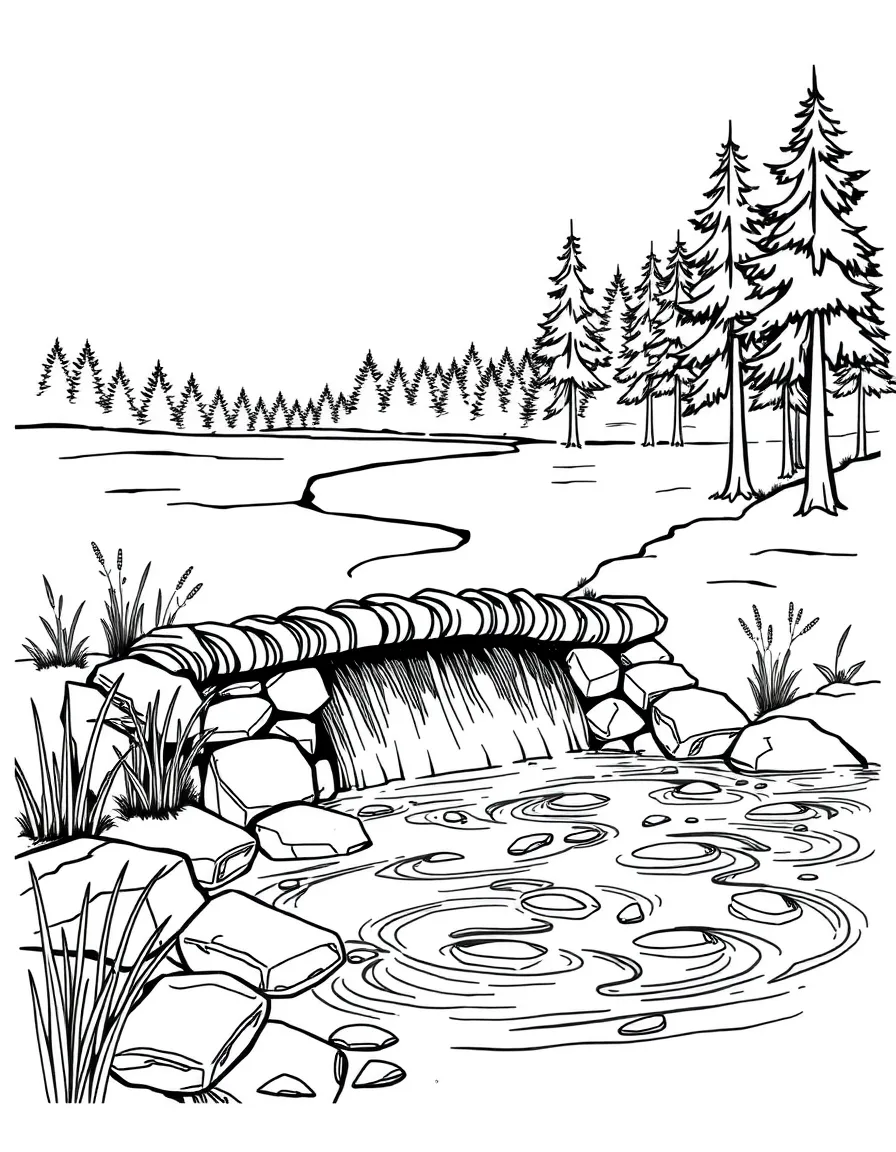 Beaver dam creating peaceful river pond