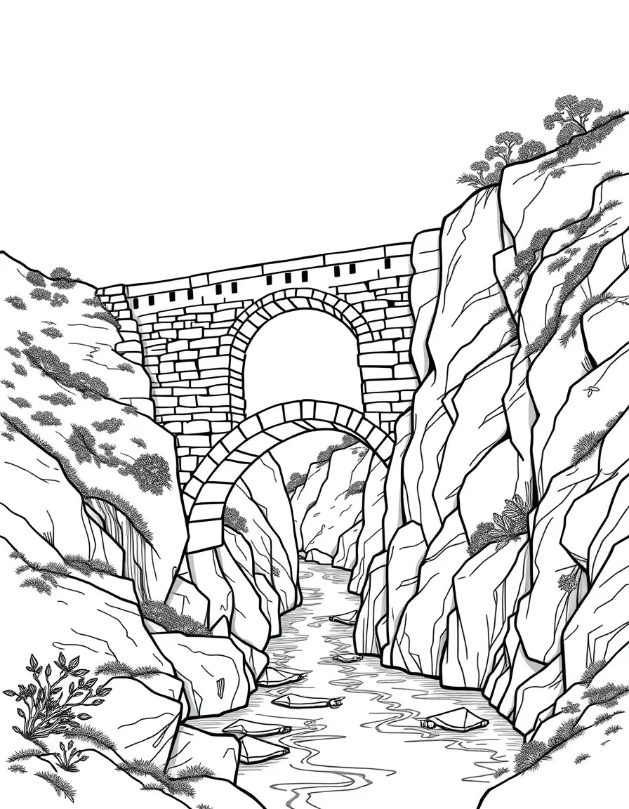 Ancient stone bridge spanning river gorge