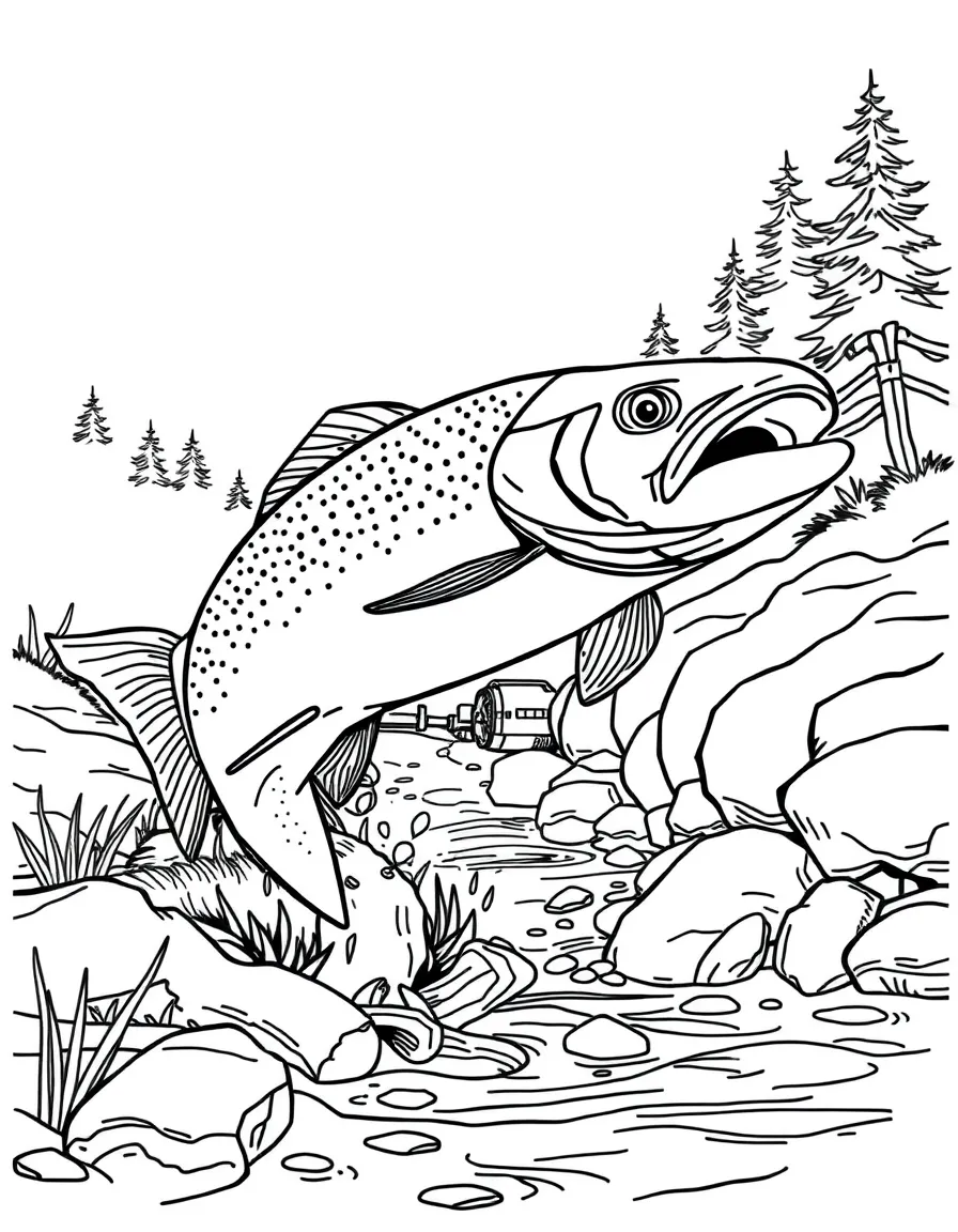 Trout jumping upstream in spawning river
