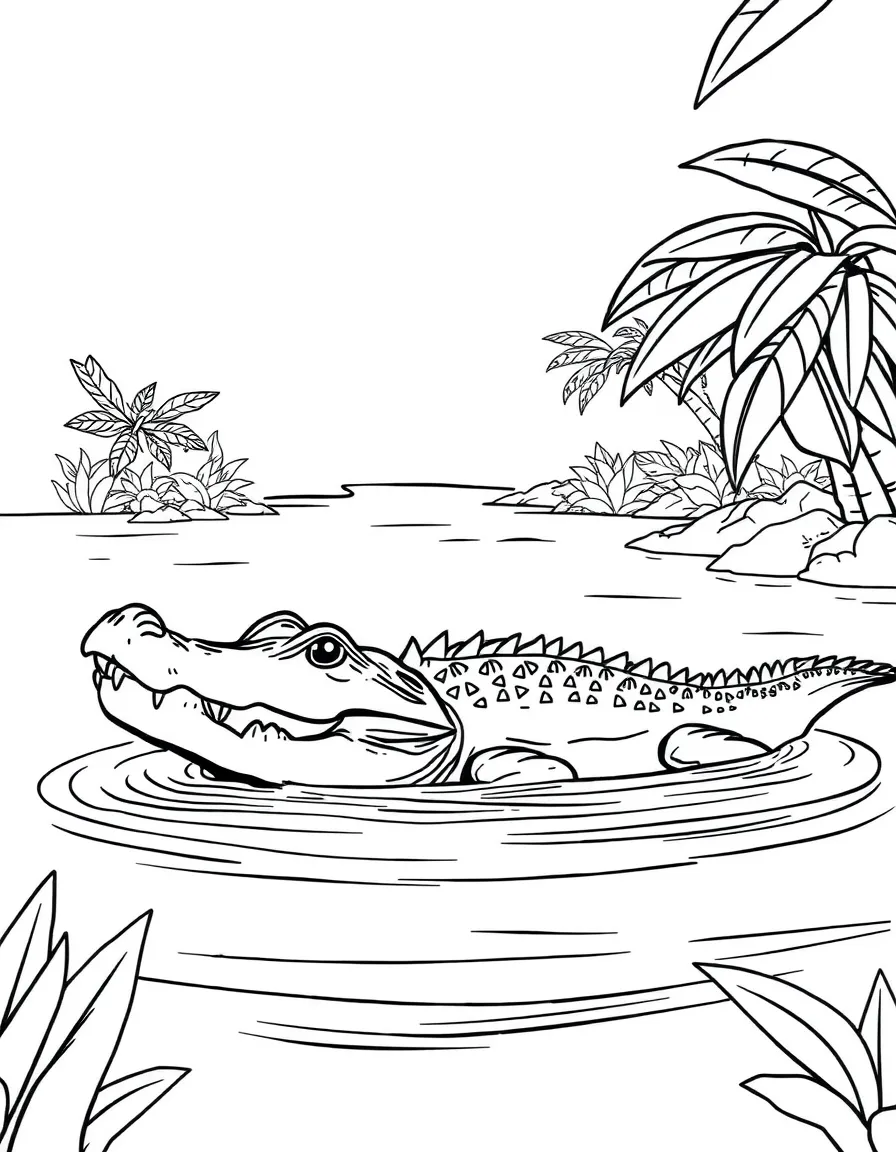 Crocodile partially submerged in tropical river