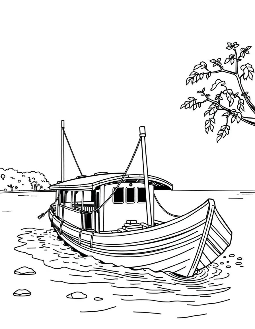 Traditional river ferry crossing with rope system