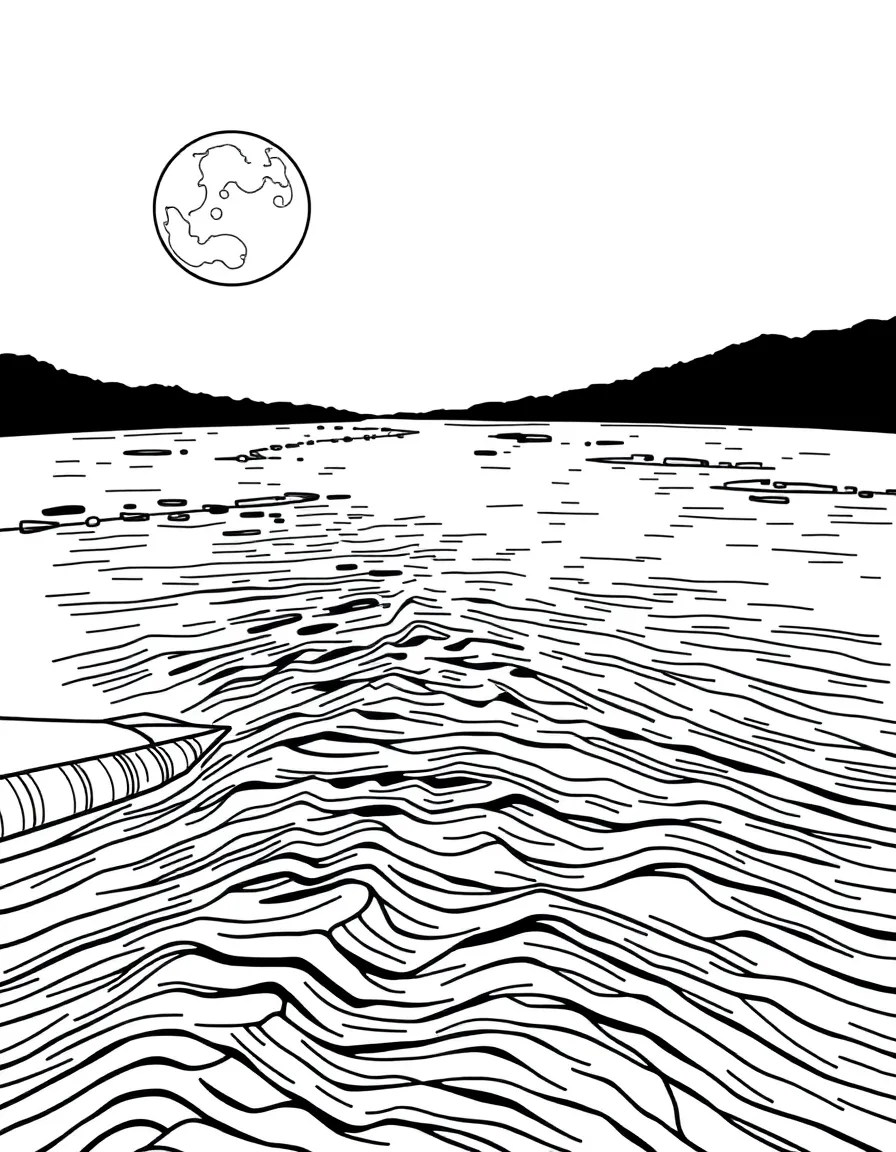 Moonlight reflecting on rippling river surface