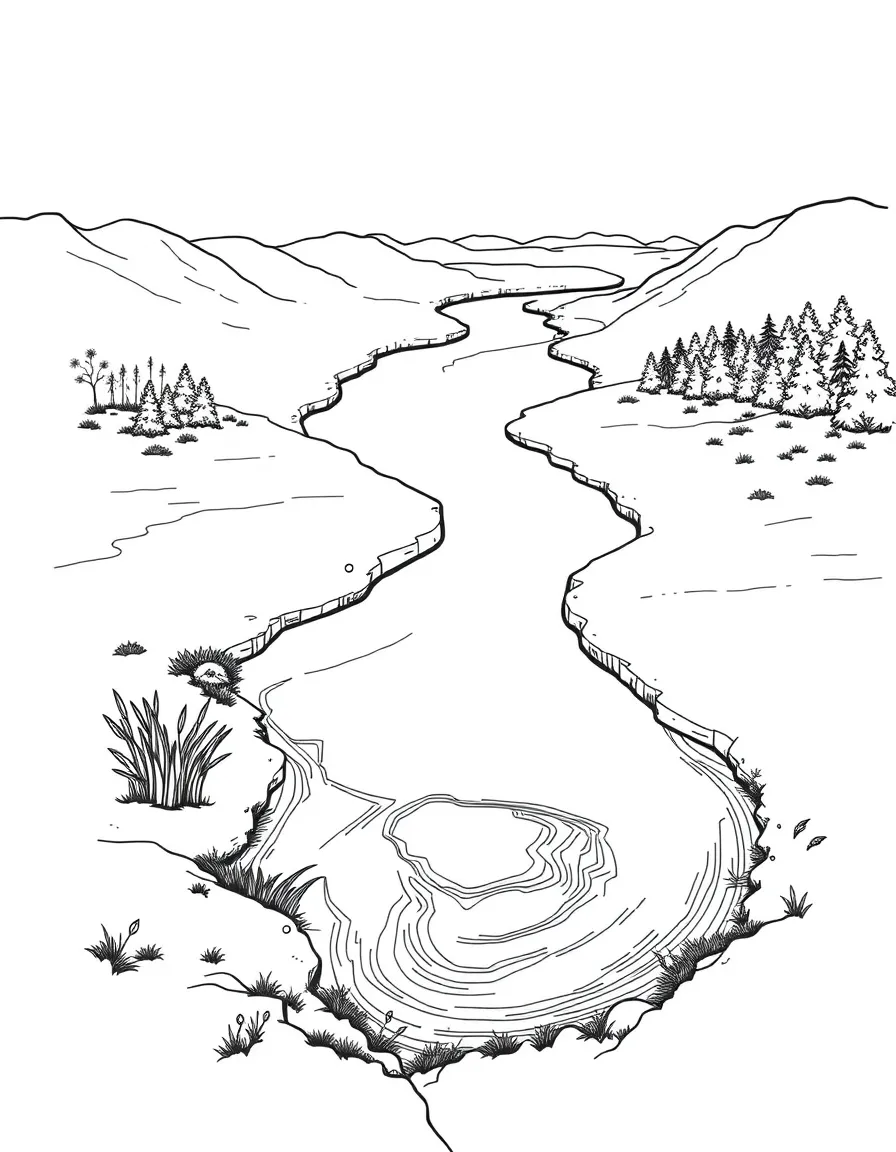 River meanders creating oxbow lake formation