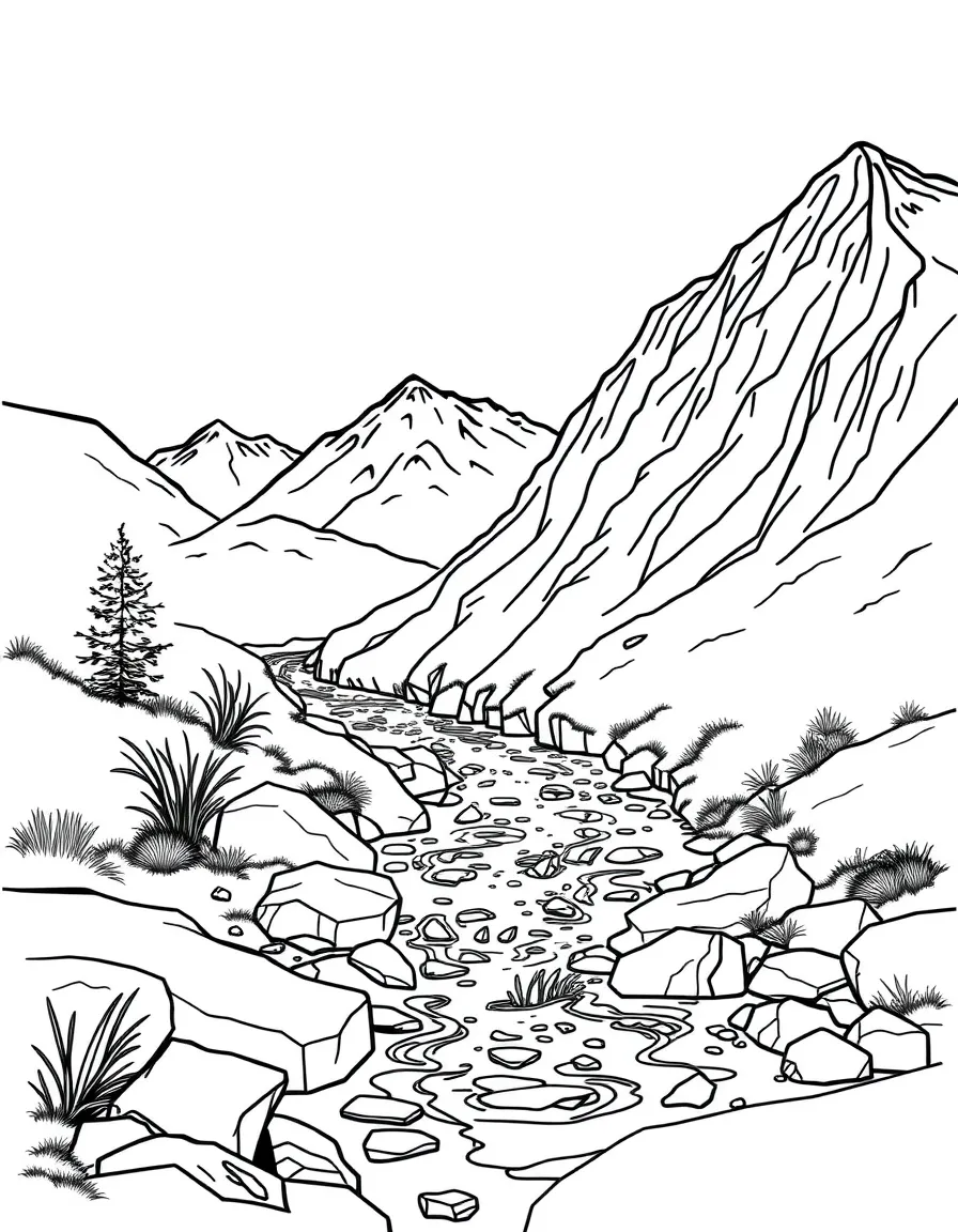 River source with water emerging from mountain