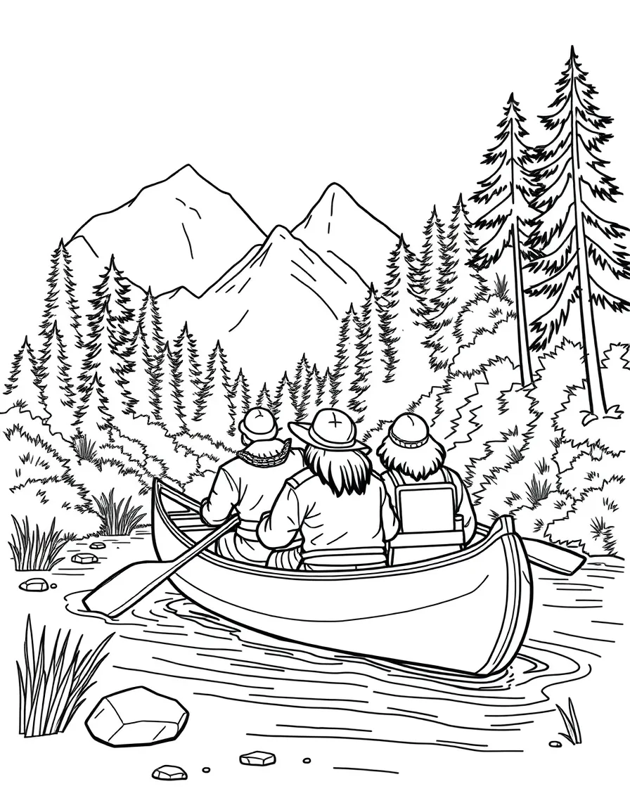 Canoe travelers on wilderness river expedition