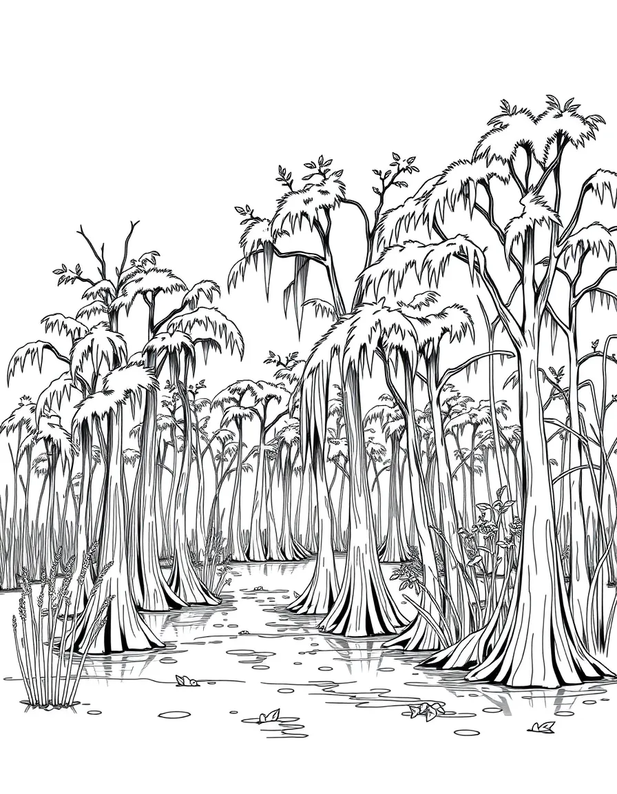 Swamp cypress trees in southern river bayou