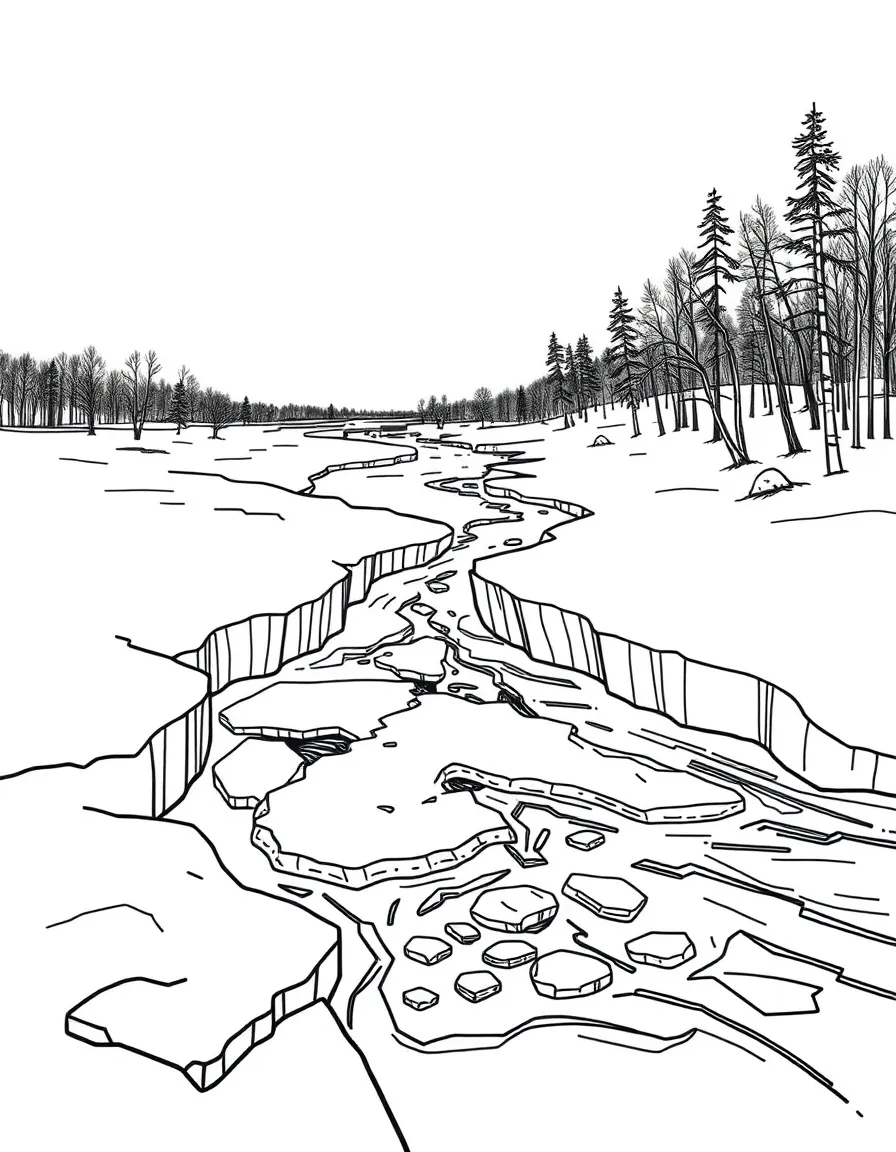 River ice breaking up in spring thaw