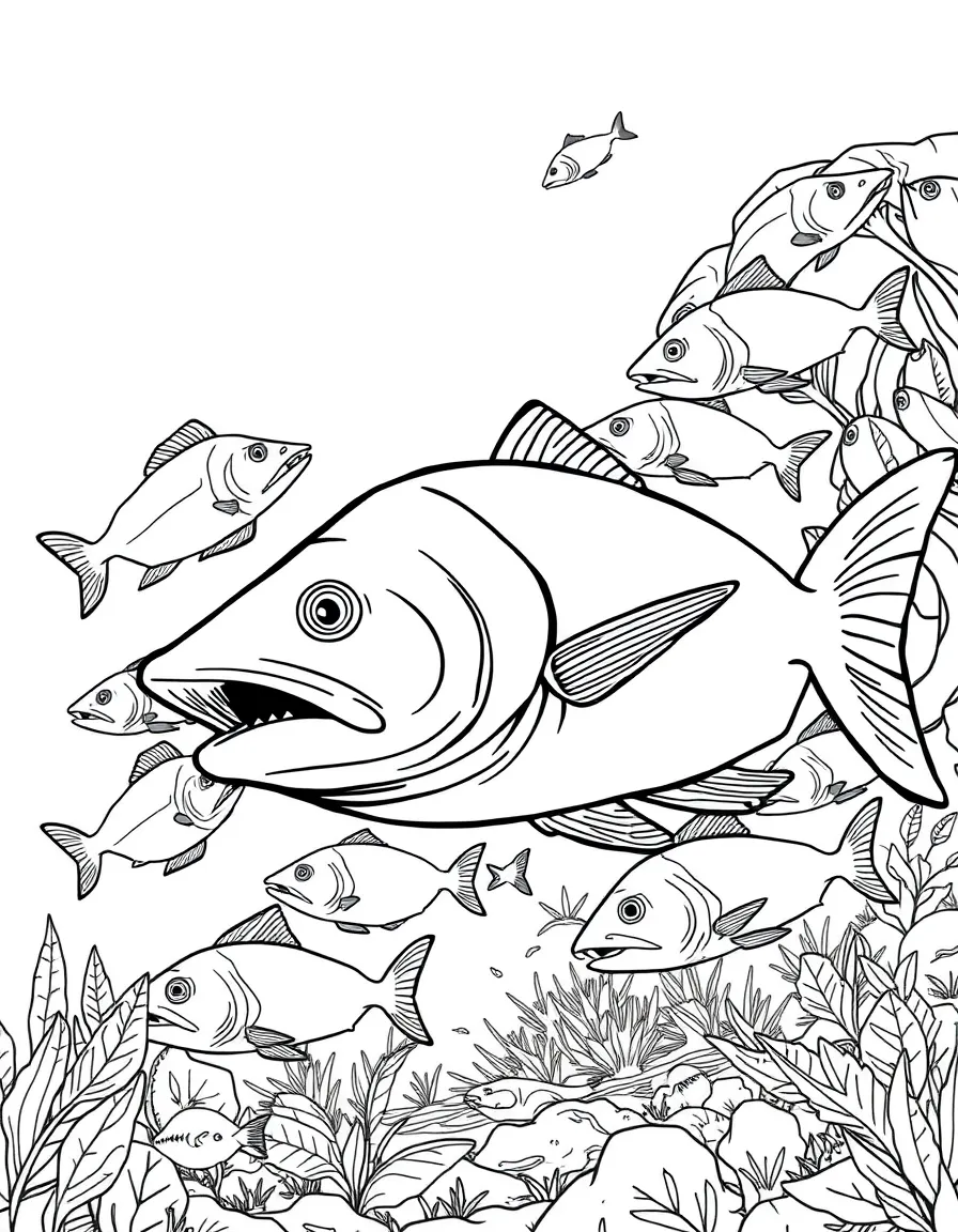 Piranha school in Amazon river waters