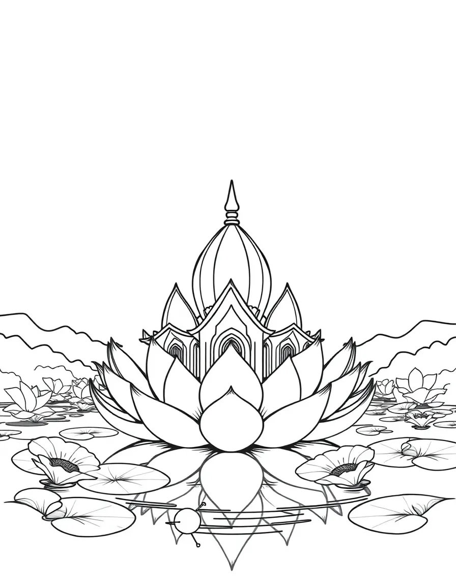 Lotus temple floating on sacred river