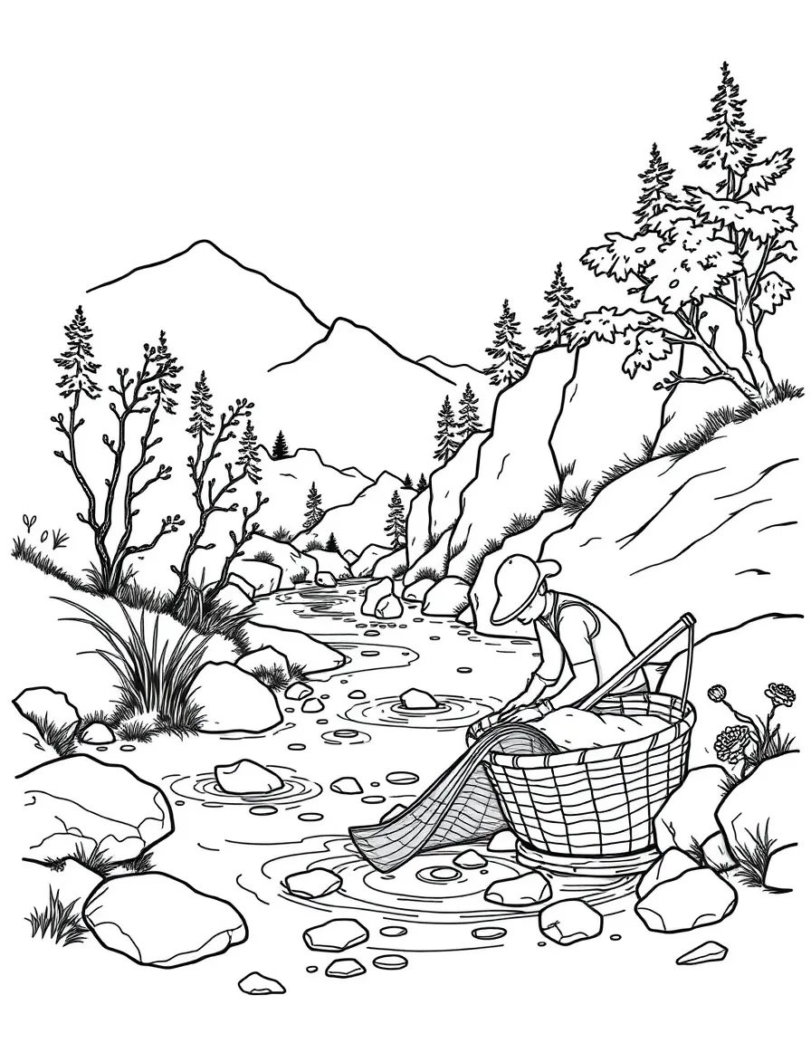 Traditional river gold panning scene