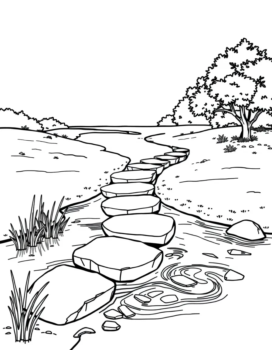 Stepping stones crossing gentle river