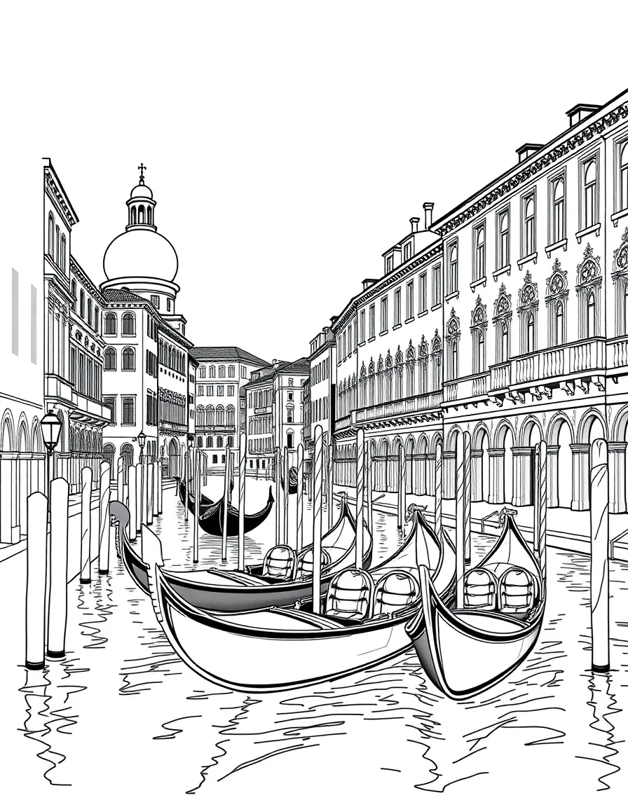 Gondolas on Venetian canal with ornate buildings