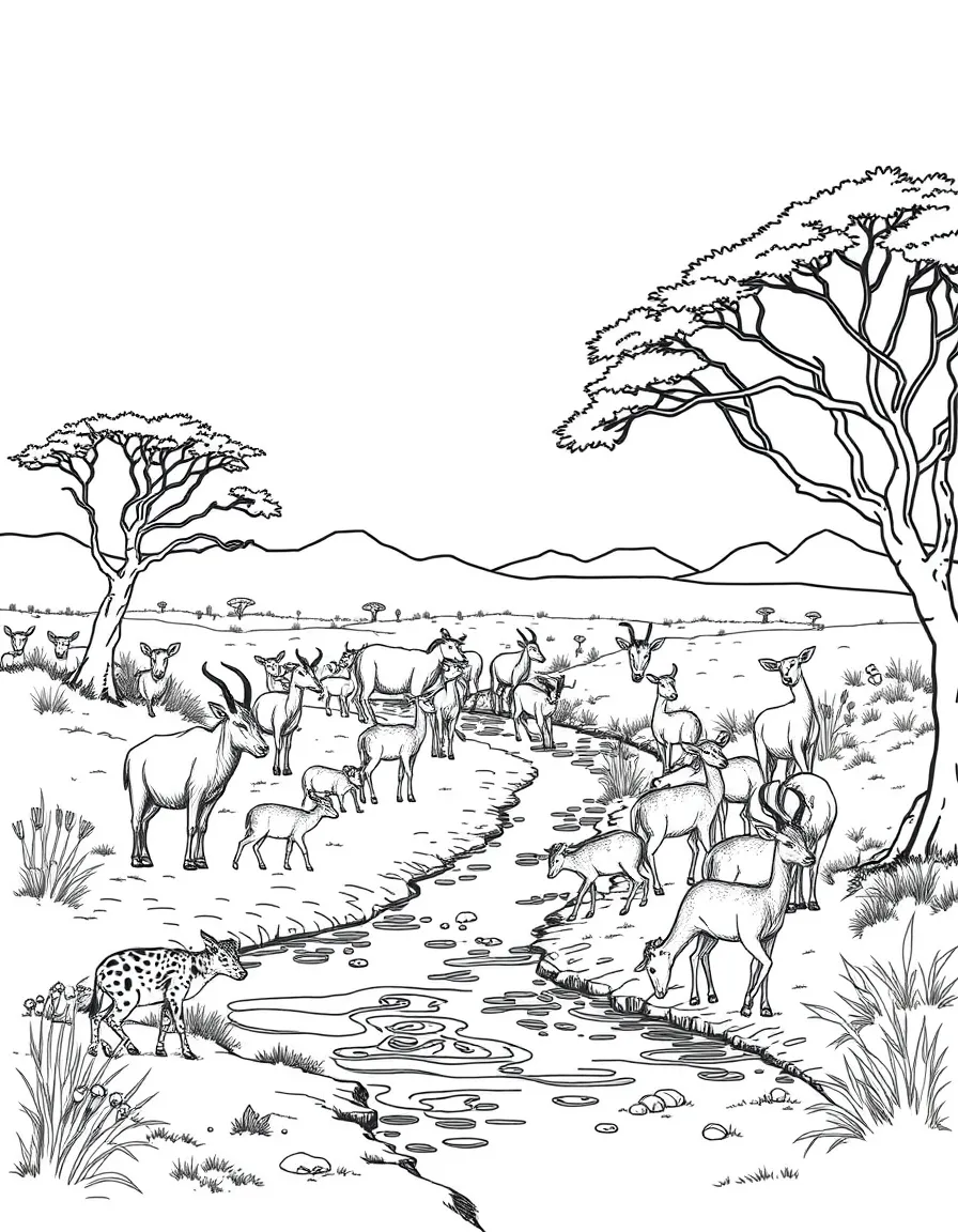 Wildlife gathered at river during drought