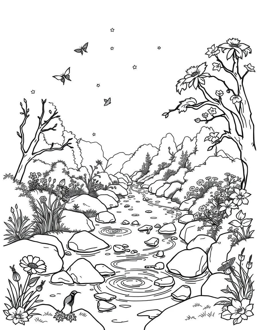 River fairy tale scene with magical elements