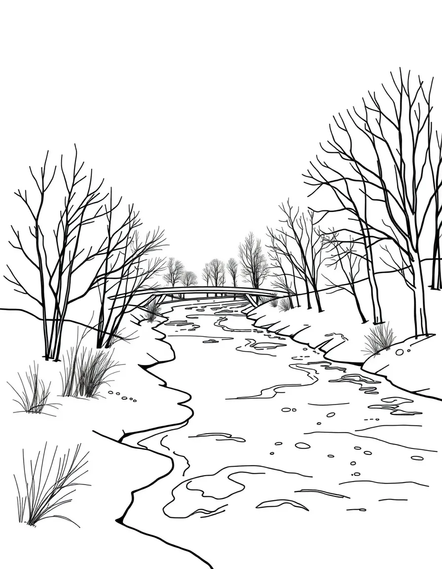 Winter scene with frozen river and skating