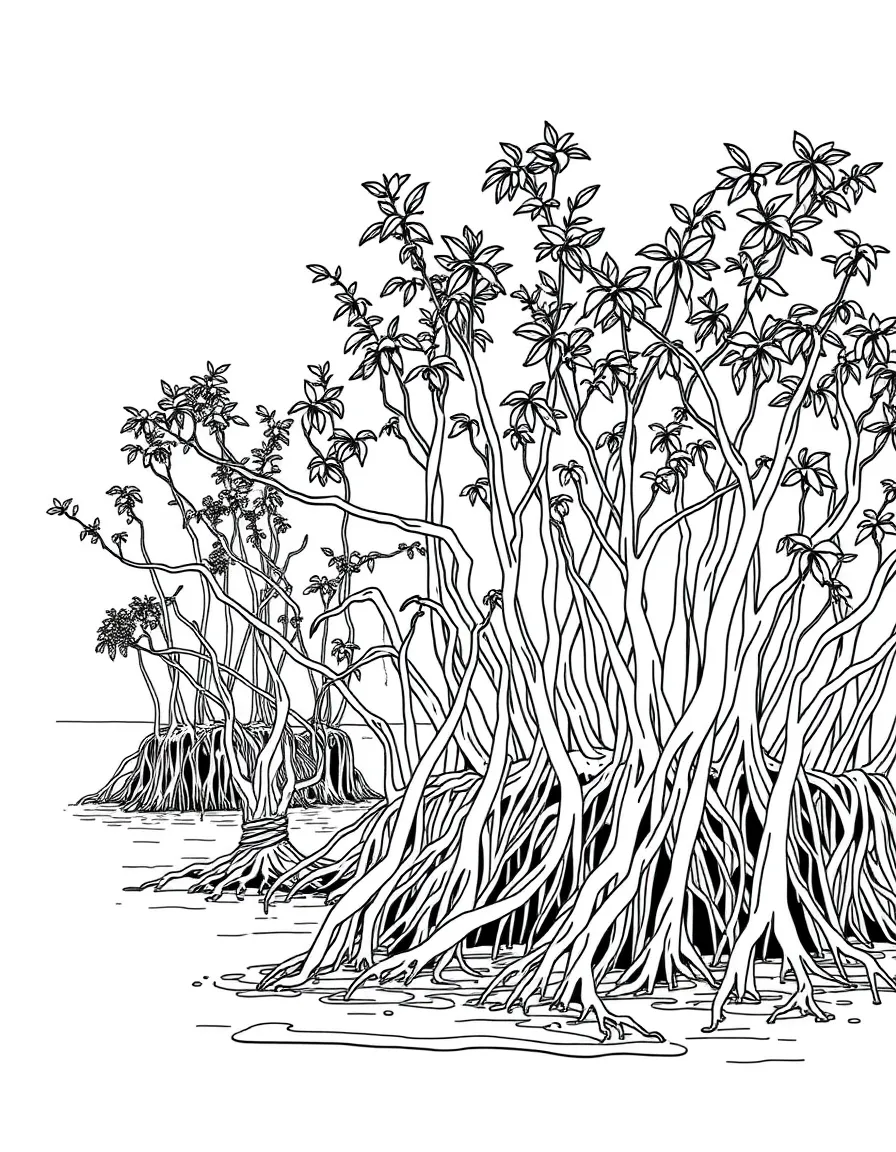 River mangroves with intricate root systems
