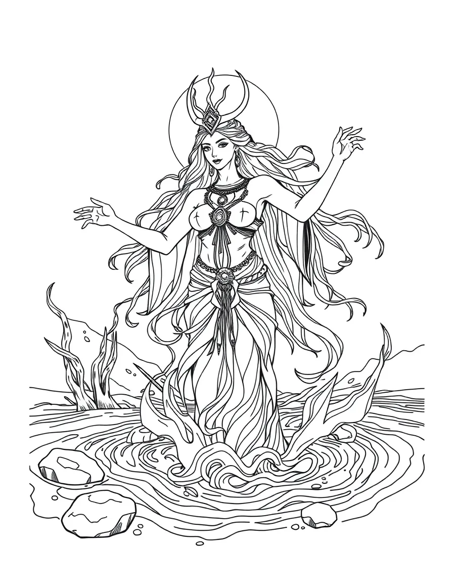 Ancient river goddess emerging from waters