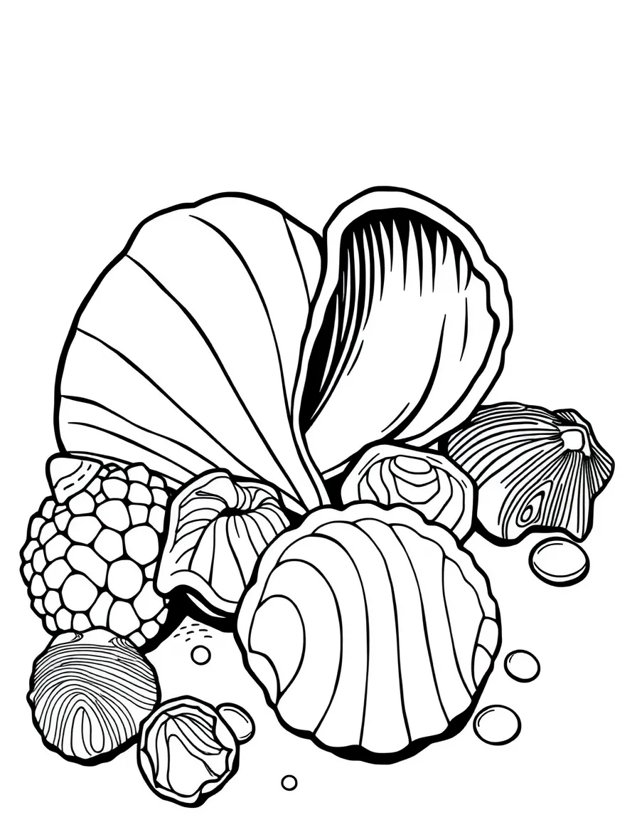 Detailed seashell collection arranged on beach