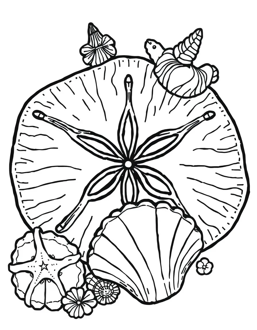 Detailed sand dollar and seashell mosaic