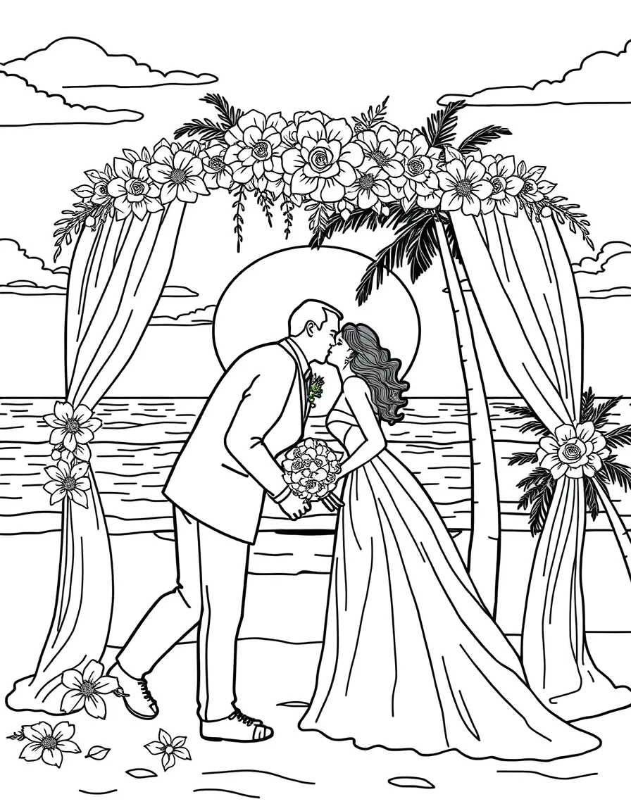 Beach sunset wedding with detailed decorations