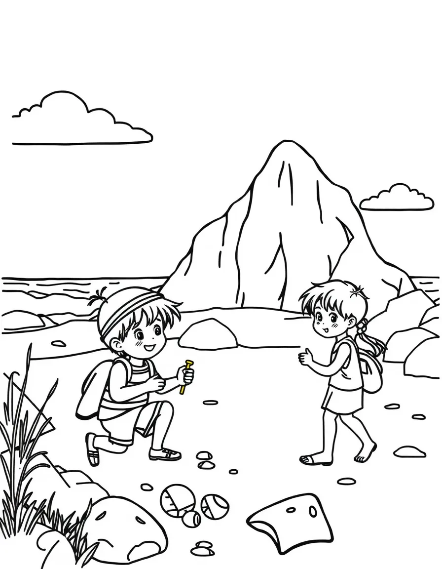 Children playing beach scavenger hunt