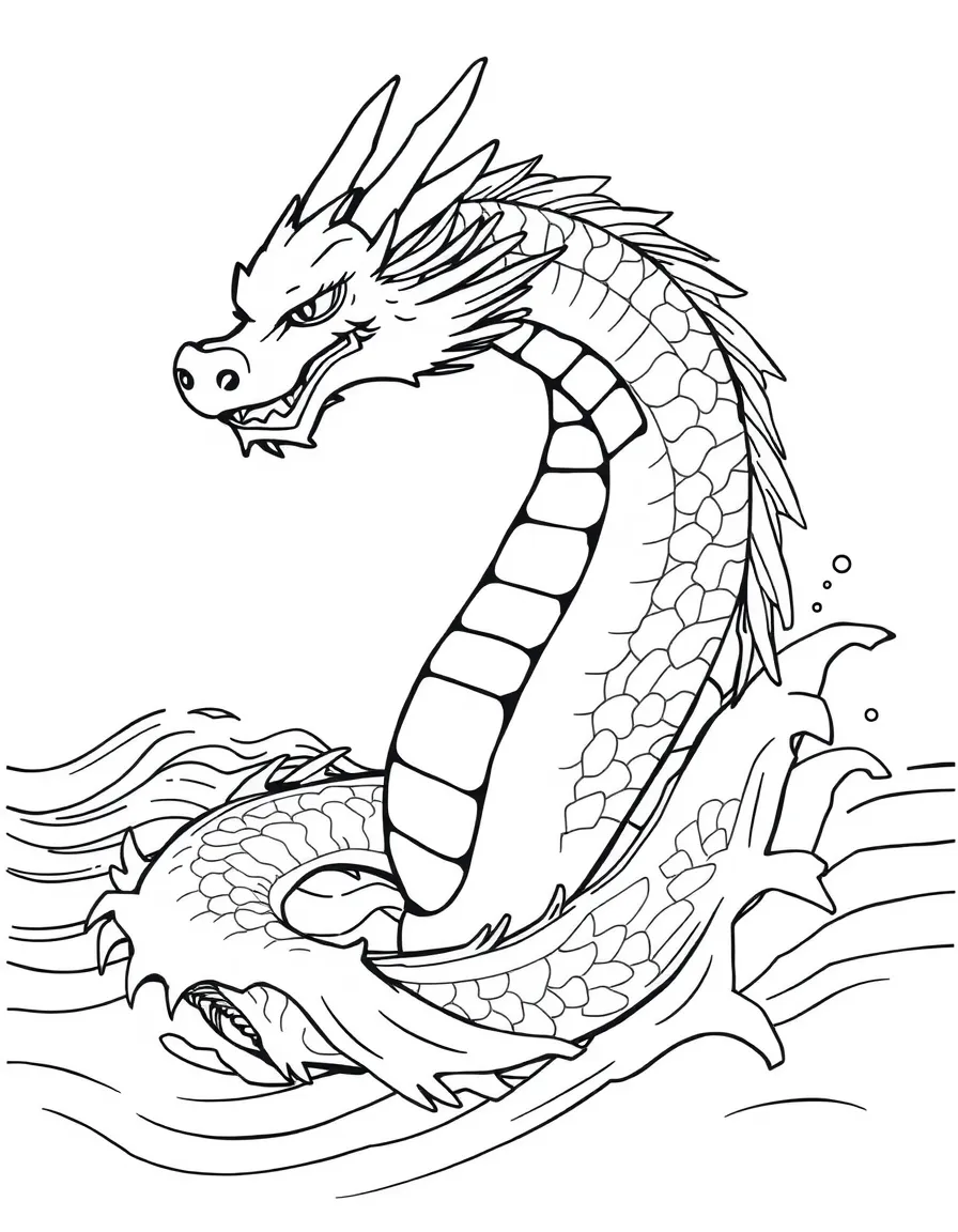 A water dragon creating waves with its serpentine body