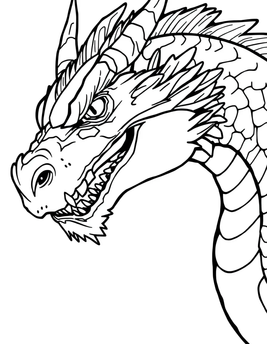 A dragon's head in detailed close-up, showing teeth and nostrils
