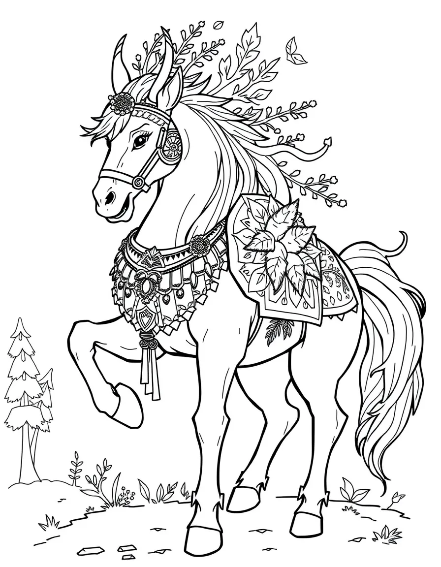 A centaur wearing ceremonial armor decorated with forest motifs