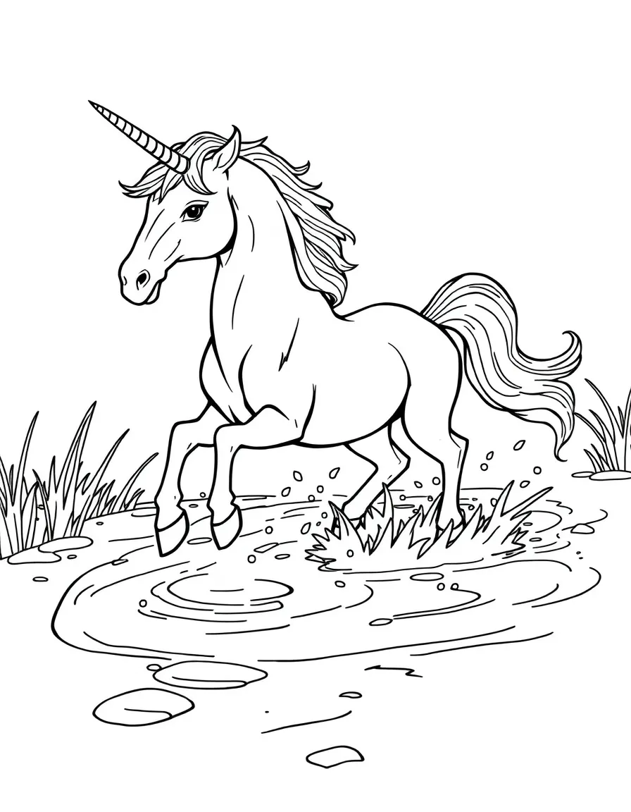 A centaur crossing a shallow stream, creating splash patterns