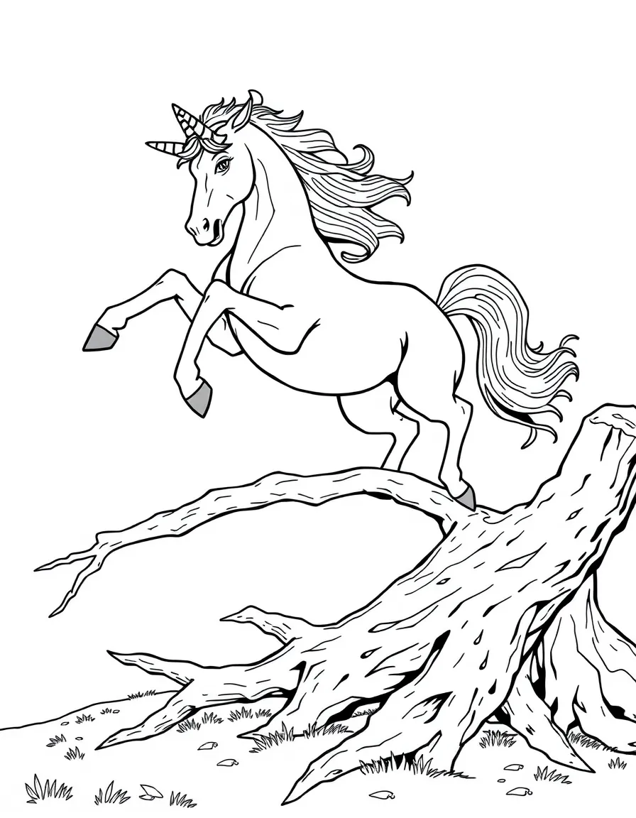 A centaur jumping over a fallen tree in a dramatic pose