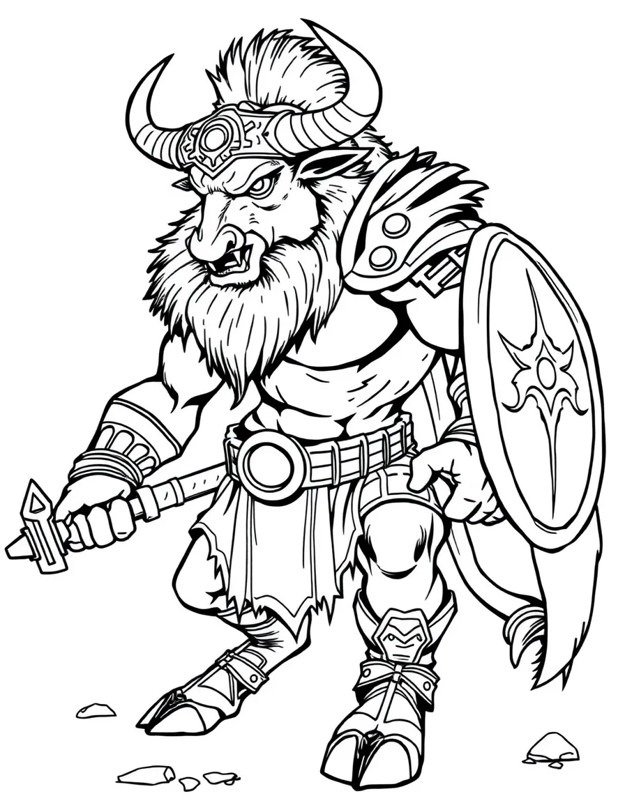 A minotaur in gladiator-style armor ready for arena combat