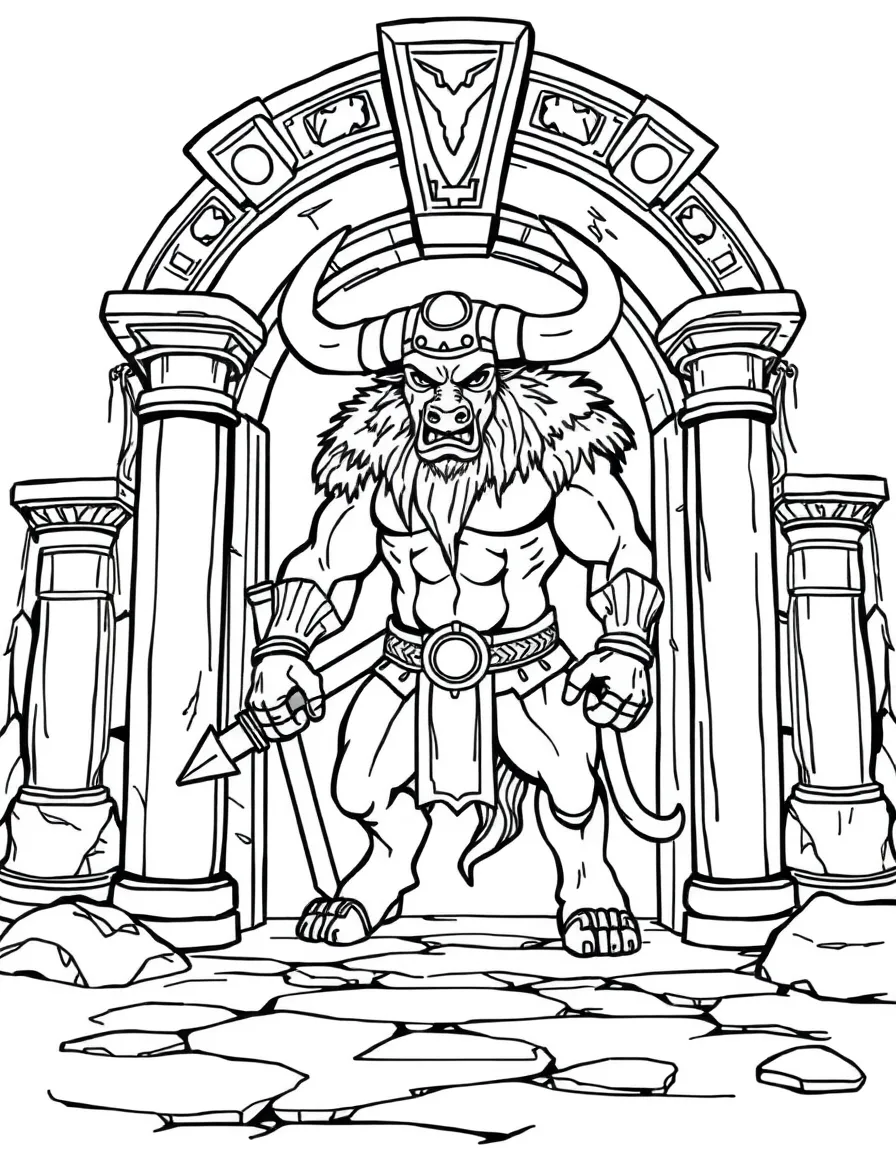 A minotaur guardian of an ancient temple doorway