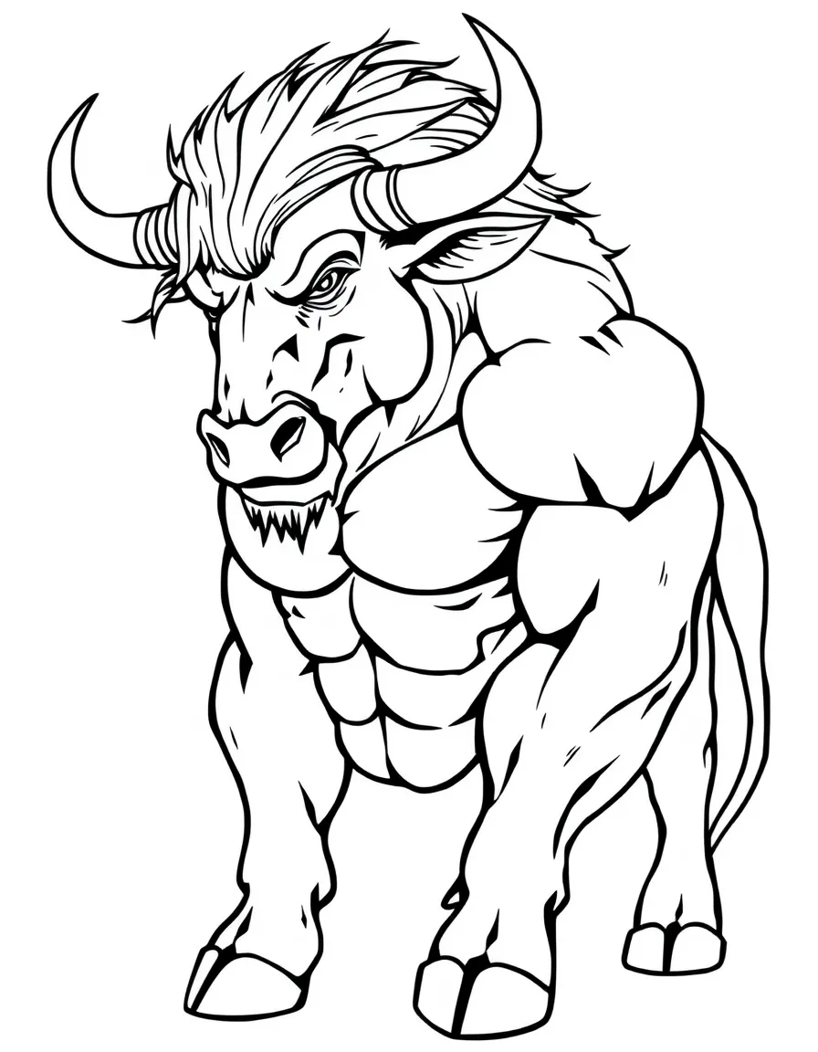A minotaur with muscles clearly defined under its fur