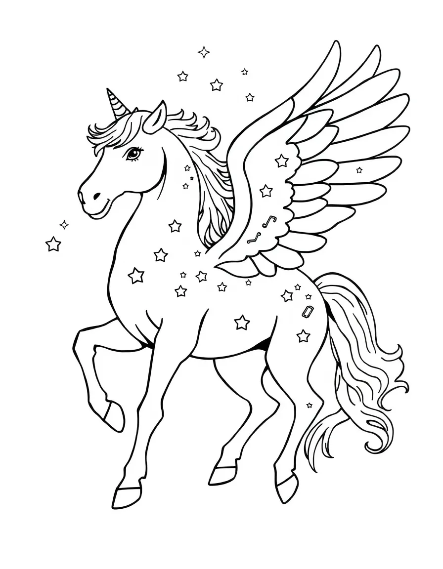 A pegasus with stars and constellations marked in its coat