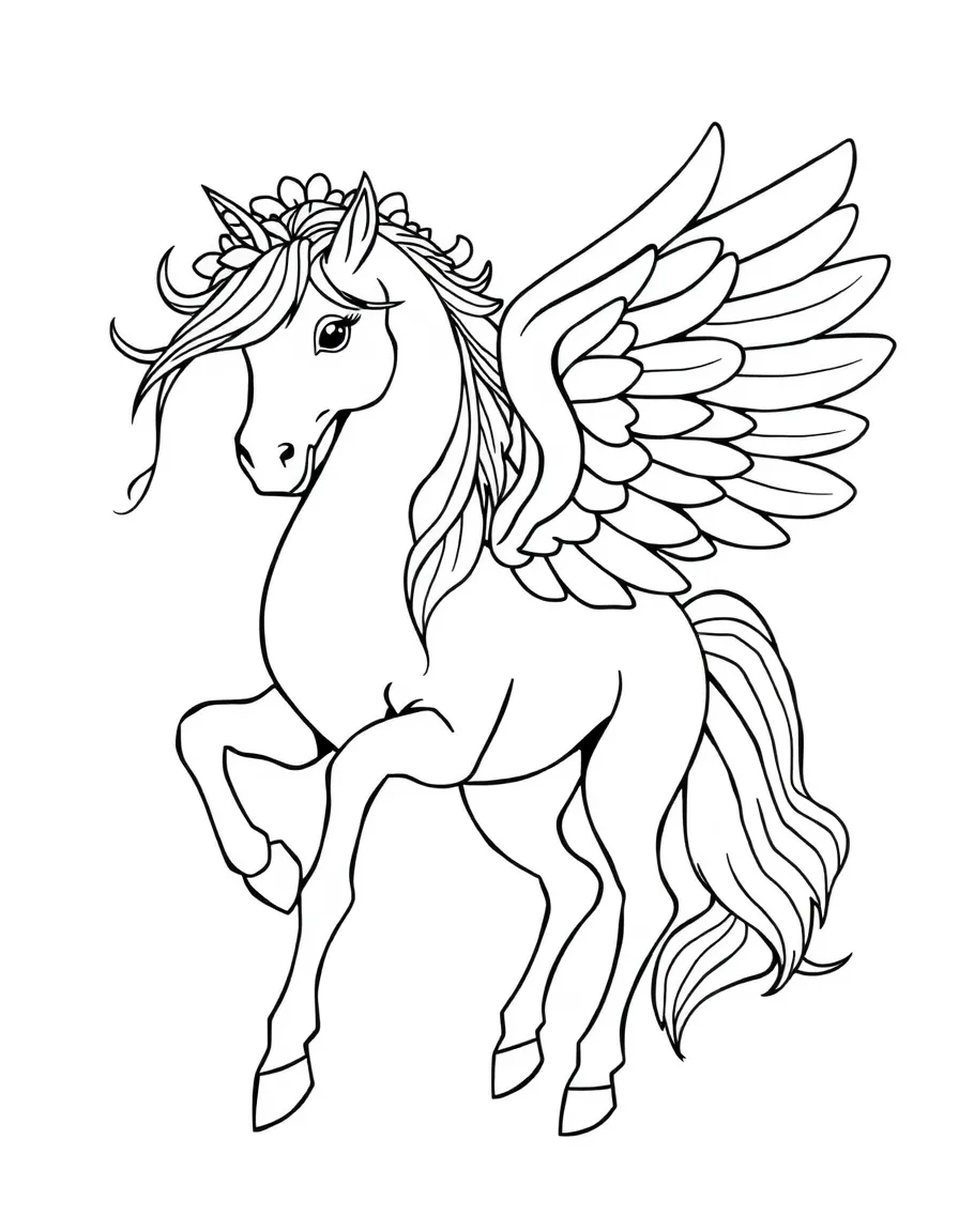 A pegasus with feathers that look like flower petals