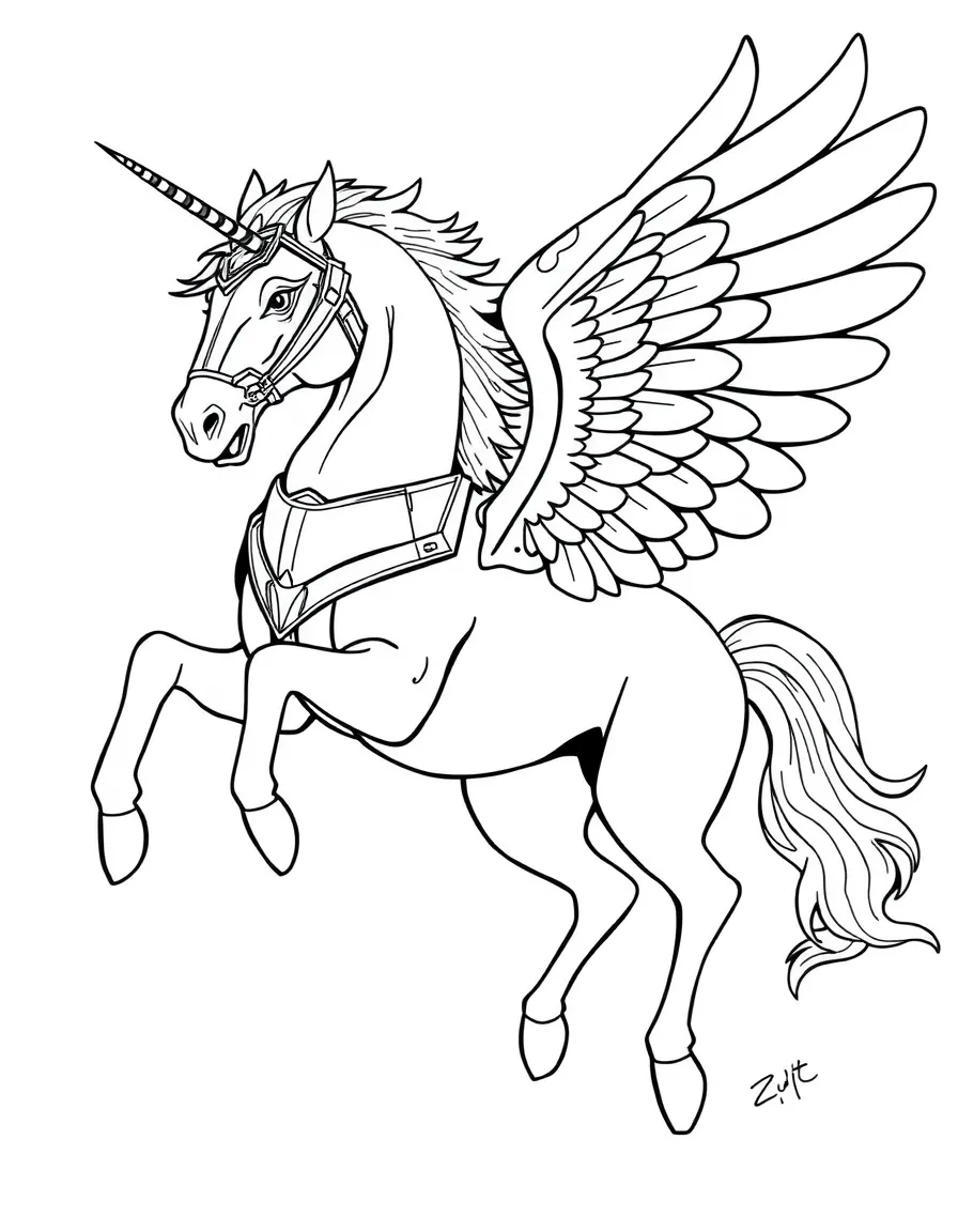 A pegasus with armor designed for aerial combat