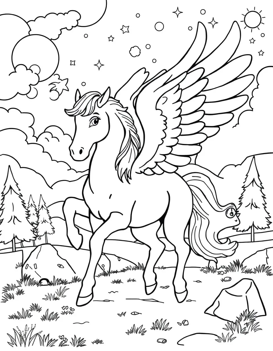 A pegasus helping lost children find their way home