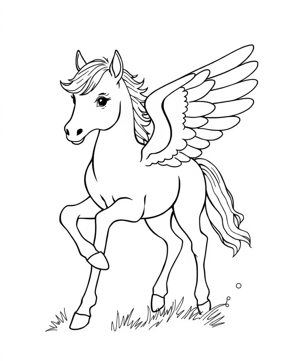 A pegasus foal learning to use its wings for the first time