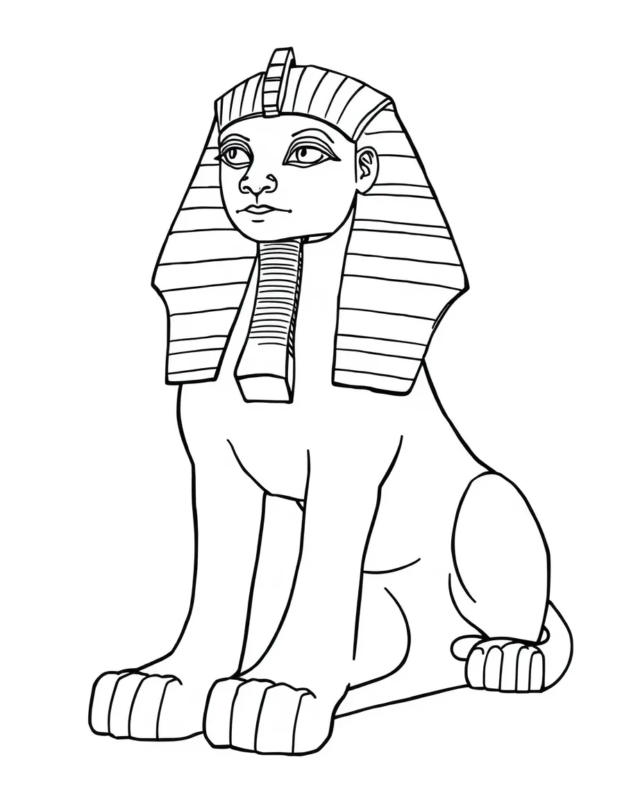 A sphinx with wings folded against its sides in a formal pose