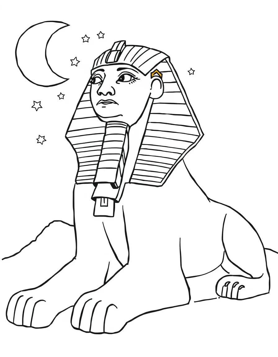 A sphinx with the moon and stars depicted on its wings