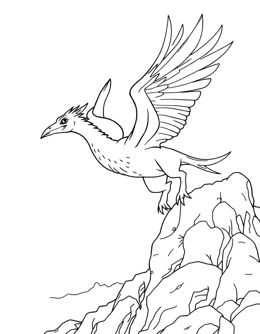 A hippogriff taking flight from a rocky outcropping
