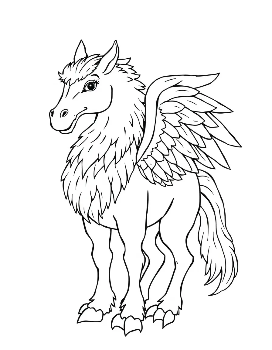 A hippogriff with detailed feather-to-fur transition on its body