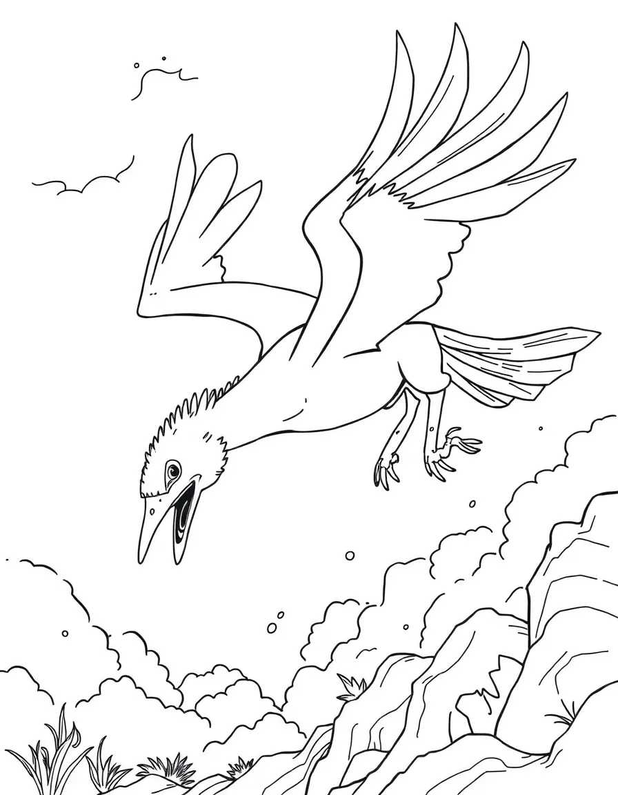 A hippogriff hunting, diving toward prey from the sky