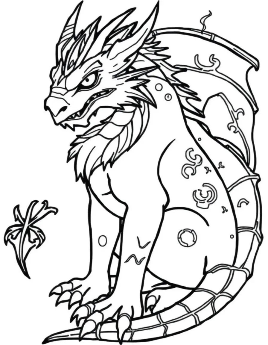 A manticore whose tail has segments with different poison patterns