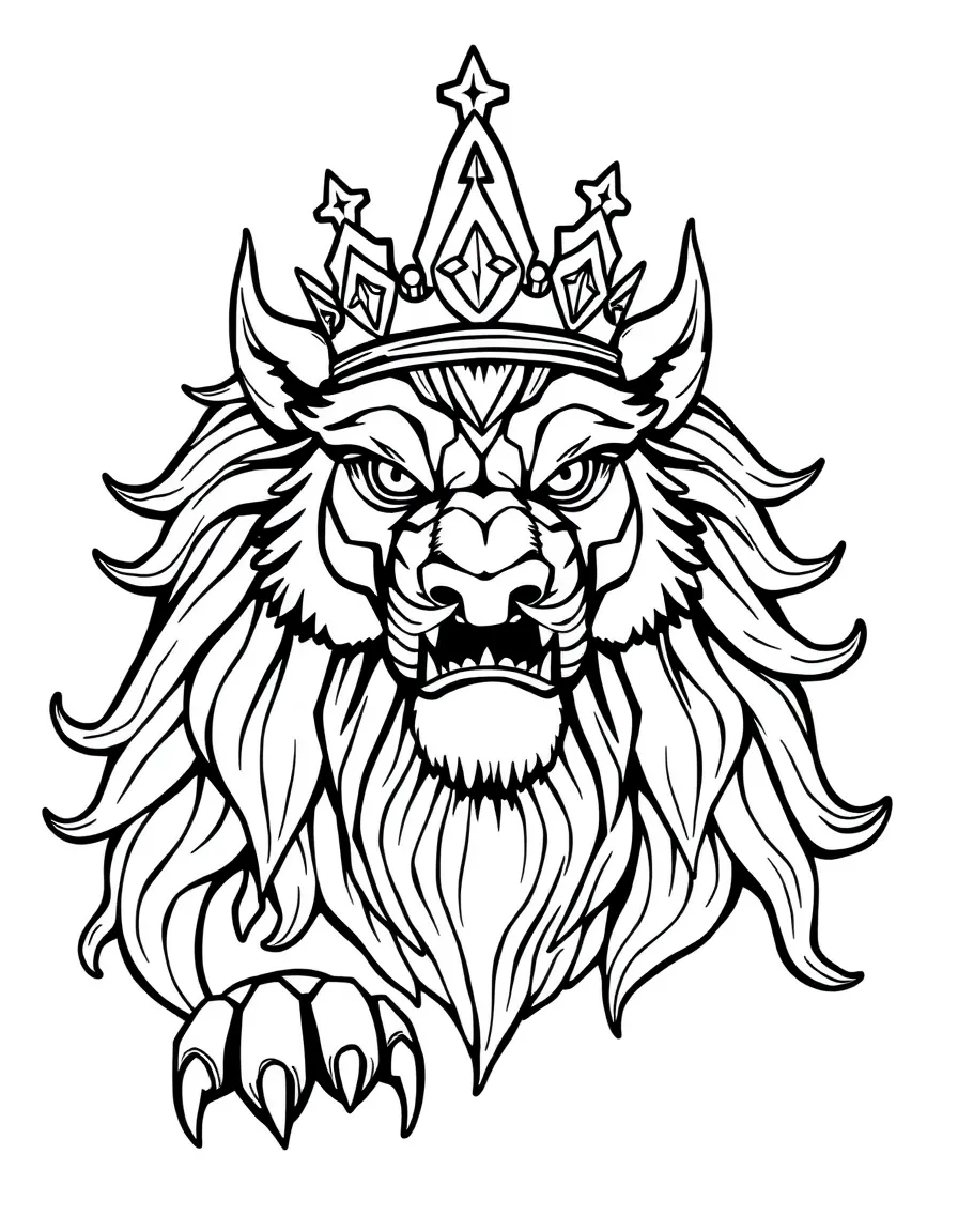 A manticore king with crown and royal markings