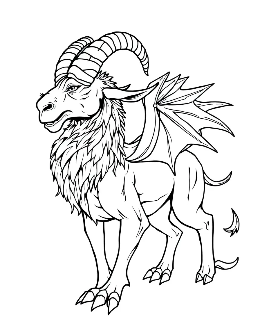 A chimera with the goat head growing from its back in full detail